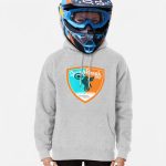 Picture of a kid wearing an enduro helmet and a hoodie sweatshirt with a Peach Valley OHV Spring Break Logo